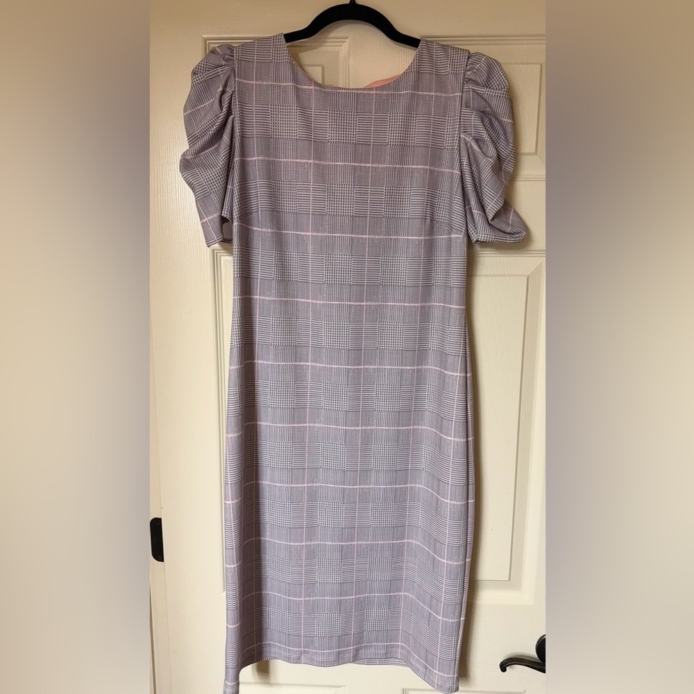 Shelby & Palmer Gray and Pink Plaid Midi Dress